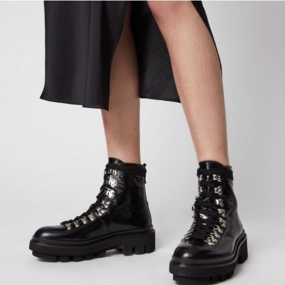 All Saints Wanda Lug Sole Black Leather Combat Boots 40/10 - Picture 4 of 16